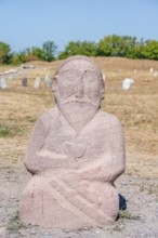 Balbals, historical gravestones in the shape of human faces, near Tokmok, Chuy, Kyrgyzstan, Asia