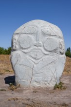 Balbals, historical gravestones in the shape of human faces, near Tokmok, Chuy, Kyrgyzstan, Asia