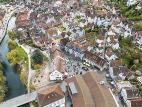 Aerial view half-timbered town, Calw, Black Forest, Germany, Europe