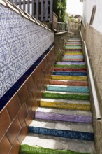 Art project with colourful steps, Escalera de colores, Ribadesella, Asturias, Asturias, Costa