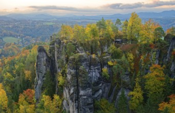 View from the Ferdinandstein to the rock castle Neurathen, Bastei, Lohmen, Saxon Switzerland, Elbe