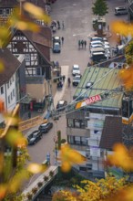 Road with crane through the town, Calw, Black Forest, Germany, Europe