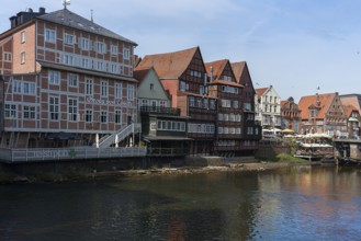 Historic half-timbered houses on the former harbour of the Ilmenau, Lüneburg, Lower Saxony,