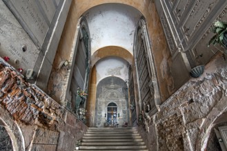 Staircase to the upper burial level, Monumental Cemetery, Cimitero monumentale di Staglieno),