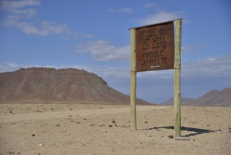 Sign "House on the Hill - Marble Campsite", Orupembe, Kaokoland, Kunene, Namibia, Africa