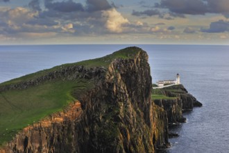 Neist Point Lighthouse at sunset on the Isle of Skye, Inner Hebrides, Scotland, UK