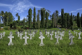 Graves on the cemetery of the Catholic mission of Vunapope, Kokopo, formerly Herbertshöhe, from