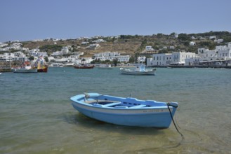 Fishing boat in the harbor of Mykonos Town or Chora, Mykonos, Cyclades, Greece, Europe