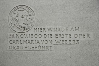 Monument with inscription to the first performance of Carl Maria von Weber's first opera,