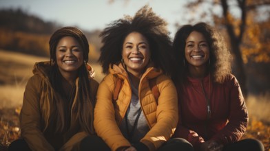 Three african american female friends getting together in the park for some exercise. generative AI