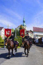 Easter riding procession in Crostwitz, Easter riding in Lusatia. Procession from Crostwitz to