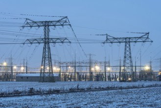 Power pylons at the Wolmirstedt substation, starting point of the 540-kilometre-long Suedostlink