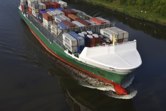 Container ship Heinrich Ehler in the Kiel Canal, Schleswig-Holstein, Germany, Europe