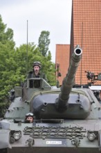 Driver and commander in turret of Leopard 1 battle tank of the Belgian army, Belgium, Europe