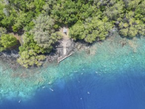 Aerial view of the Captain James Cook Monument, Captain Cook Monument Trail, Kealakekua Bay State