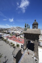 View from the tower of Santa Ana Cathedral of the colourful houses of Las Palmas, Las Palmas