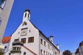 Historic town hall and street scene in the old town of Kempten im Allgäu, Bavaria, Germany, Europe