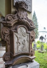 Crypt arcades, grave counters in the arcade of the Sebastian Cemetery, Church of St. Peter,