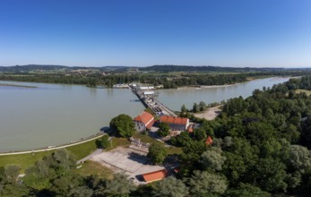 Drone shot, Inn power plant Ering Frauenstein, Frauenstein Castle, Mining, Inn, Innviertel, Upper