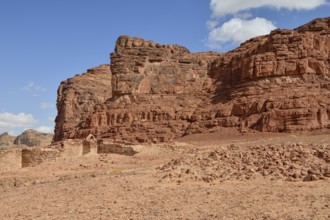 Islamic period buildings in front of the rocks of Dadan or Dedan, near AlUla, Medina Province,