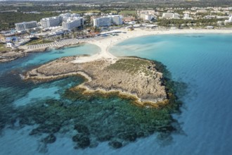 Nissi Beach seen from the air, Cyprus, Europe