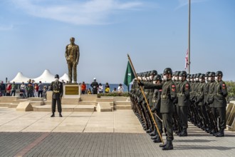 Parade of Turkish soldiers at the monument to Kemal Atatürk on the promenade in Kyrenia or Girne,