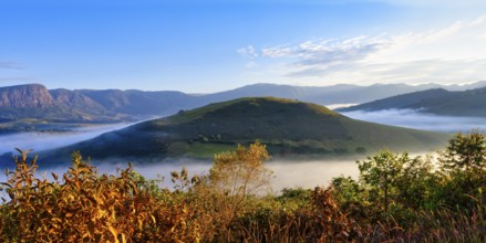 Early morning fog over valleys and mountains, Serra da Canastra, Minas Gerais state, Brazil, South