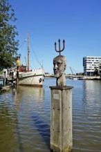 Statue, Monument, Georg Willms, Traditional Ship Prinz Heinrich, Harbour, Leer, East Frisia, Lower