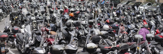 Scooter in a car park, Genoa, Italy, Europe