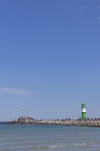 Viewpoint, pier light at the entrance to the Lower Warnow, Warnemünde, Rostock, Mecklenburg-Western