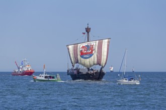 Hanseatic Cog, Baltic Sea, Hanse Sail, Warnemünde, Rostock, Mecklenburg-Western Pomerania, Germany,