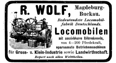 Advertisement of the Wolf company for locomobiles and farm machinery, 1890, Germany, Historic,