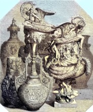 Ceramics, Vases at the Universal Exhibition 1855, Paris, France, Historic, digitally restored