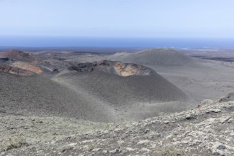 Volcanic landscape in Timanfaya National Park, Lanzarote, Canary Islands, Spain, Europe