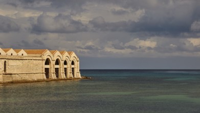 Green sea, Dark clouds, Dramatic light, Tonnara, Old tuna factory, Favignana town, Main town,