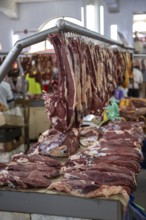 Butcher's shop, fresh meat, market at Osh Bazaar, Bishkek, Kyrgyzstan, Asia