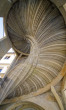 Bottom view of the famous cantilever staircase Großer Wendelstein in Hartenfels Castle, Torgau,