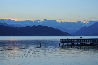 Lake, swimming chain, terrace, outdoor pool, sunset, summer, Lake Millstatt, Döbriach, Carinthia,