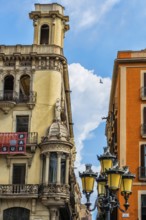 House and street lamp in the old town, Barcelona, Spain, Europe