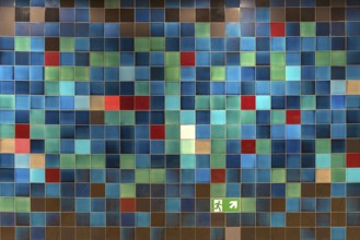 Colourful tile wall in an underground station, Hamburg, Germany, Europe