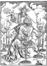 Picture cycle The Apocalypse, St. Johns vision of Christ and the seven candlesticks, woodcut by