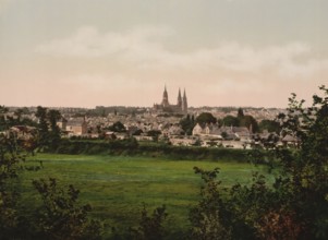Panorama of Bayeux, Normandy, France, c. 1890, Historic, digitally enhanced reproduction of a