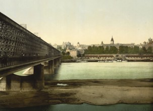 The Iron Bridge in Warsaw, Poland, c. 1890, Historic, digitally enhanced reproduction of a