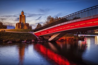 MINSK, BELARUS, SEPTEMBER 19, 2014: Island of Tears with Afganistan war memorial in evening