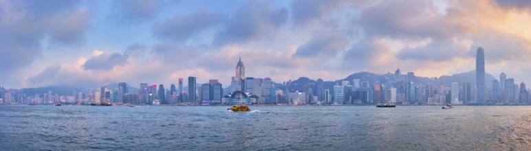 HONG KONG, CHINA, APRIL 28, 2018: Hong Kong skyline cityscape downtown skyscrapers over Victoria