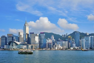 HONG KONG, CHINA, MAY 1, 2018: Hong Kong skyline cityscape downtown skyscrapers over Victoria