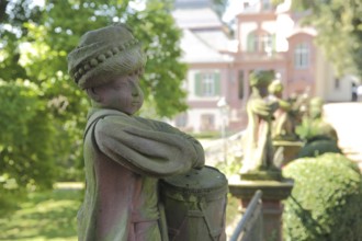 Figure boy with drum in the Bolongaro Garden, drummer, headscarf, oriental, Bolongaro Palace,