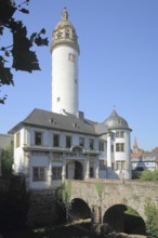 Renaissance Old Castle Tower, Bridge and Moat, Höchst, Main, Frankfurt, Hesse, Germany, Europe