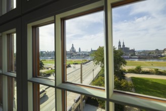 View from the log cabin of the silhouette of Dresden, also known as the Canaletto view, with the