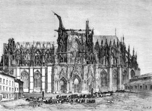 Cologne Cathedral under construction, Rhine, Germany, Le Rhin, Victor Hugo, historical